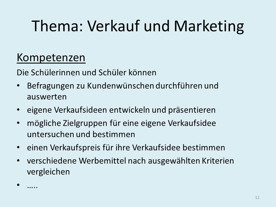 Thema: Verkauf und Marketing