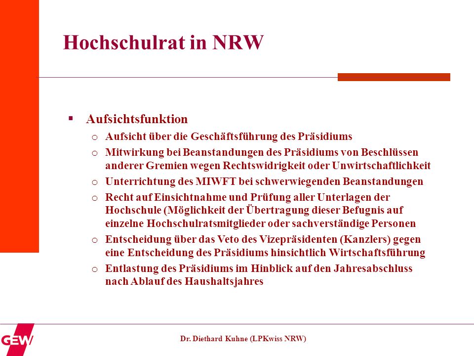 Hochschulrat in NRW Aufsichtsfunktion