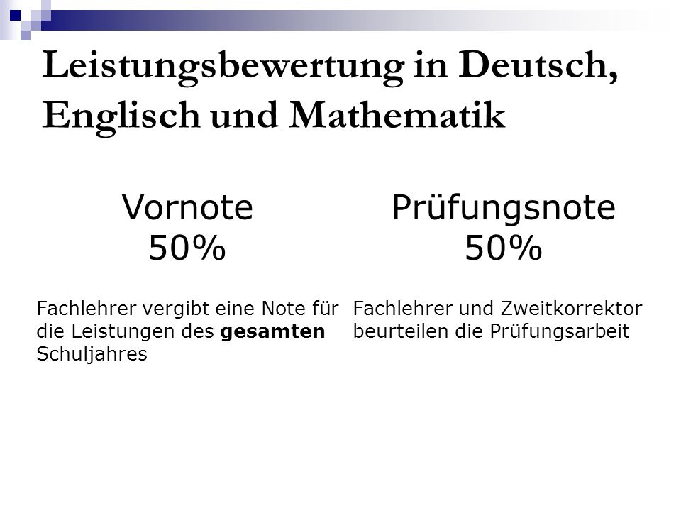 Leistungsbewertung in Deutsch, Englisch und Mathematik