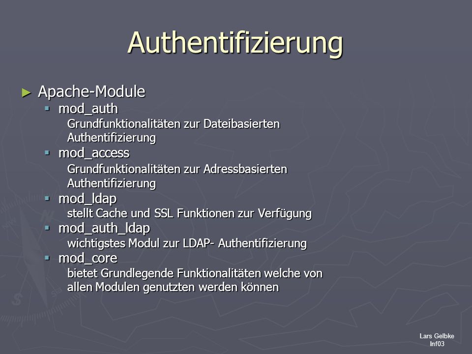 Authentifizierung Apache-Module mod_auth mod_access