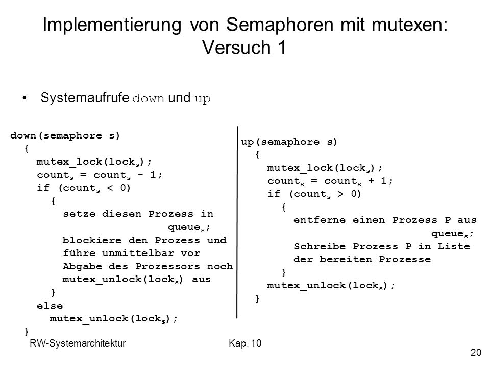 Implementierung von Semaphoren mit mutexen: Versuch 1