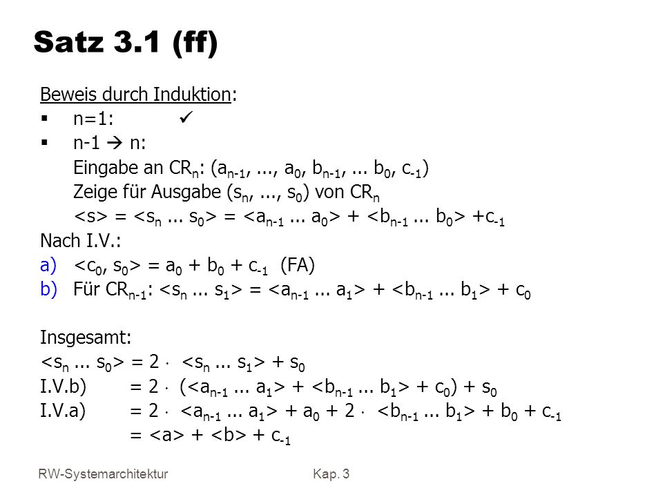 Satz 3.1 (ff) Beweis durch Induktion: n=1: ü n-1  n: