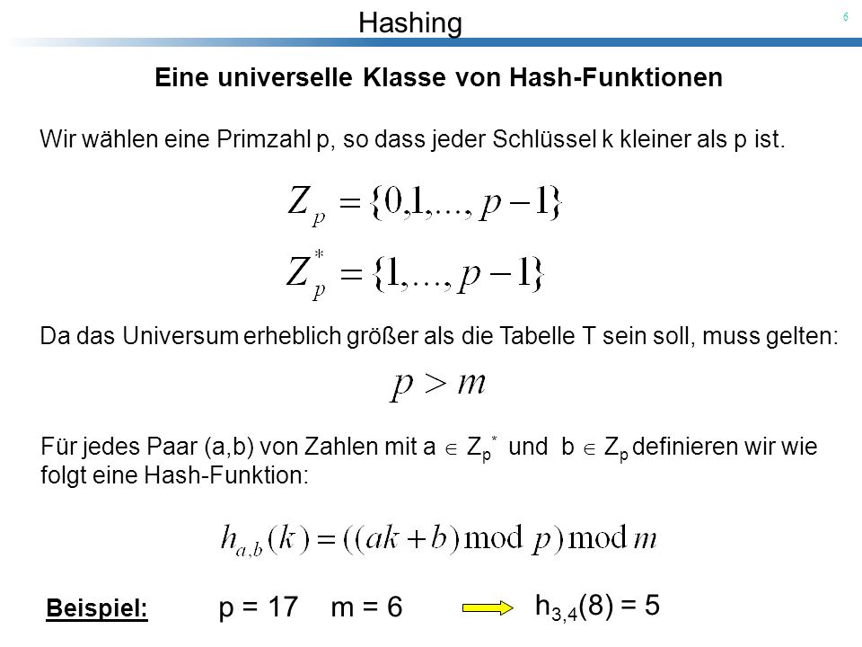 h3,4(8) = 5 Eine universelle Klasse von Hash-Funktionen