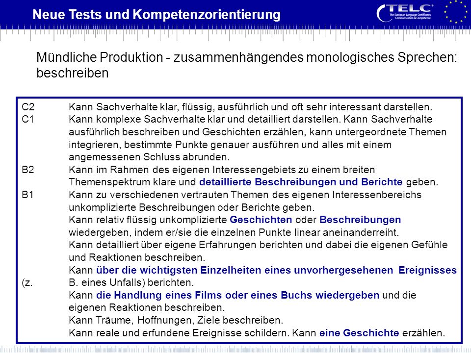 Mündliche Produktion - zusammenhängendes monologisches Sprechen: beschreiben