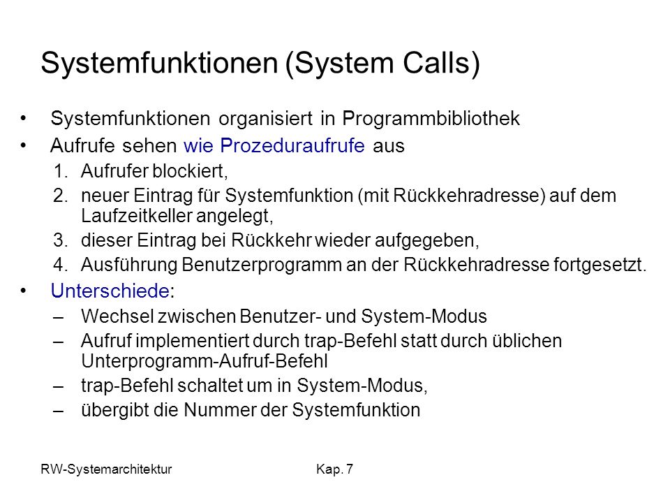Systemfunktionen (System Calls)