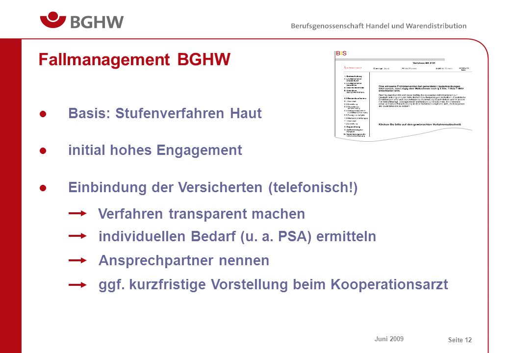 Fallmanagement BGHW Basis: Stufenverfahren Haut