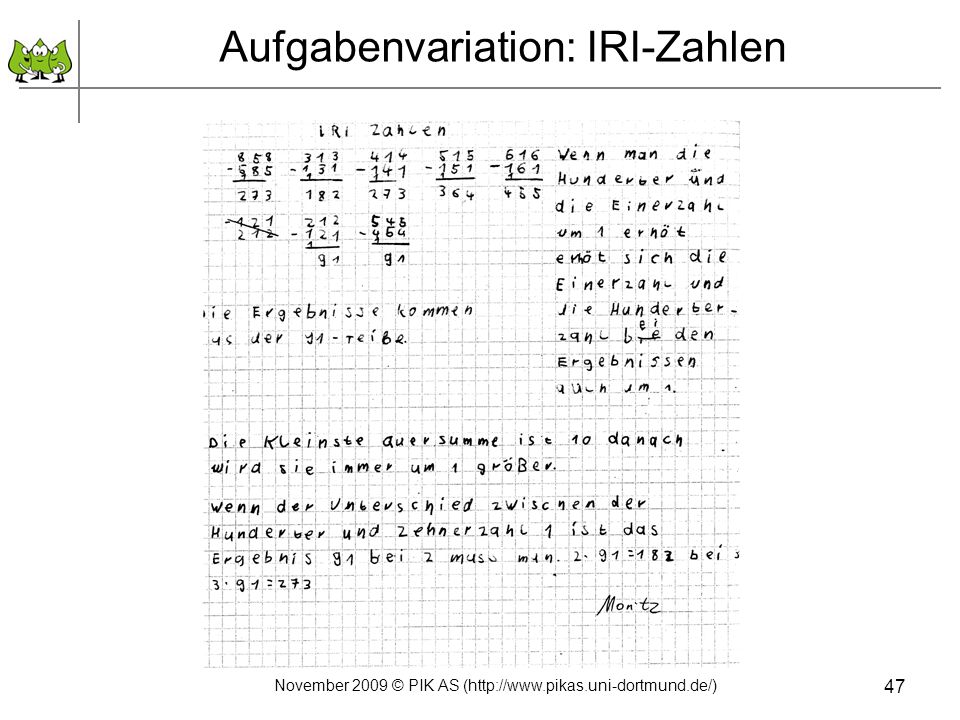Aufgabenvariation: IRI-Zahlen