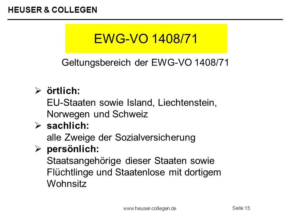 Geltungsbereich der EWG-VO 1408/71