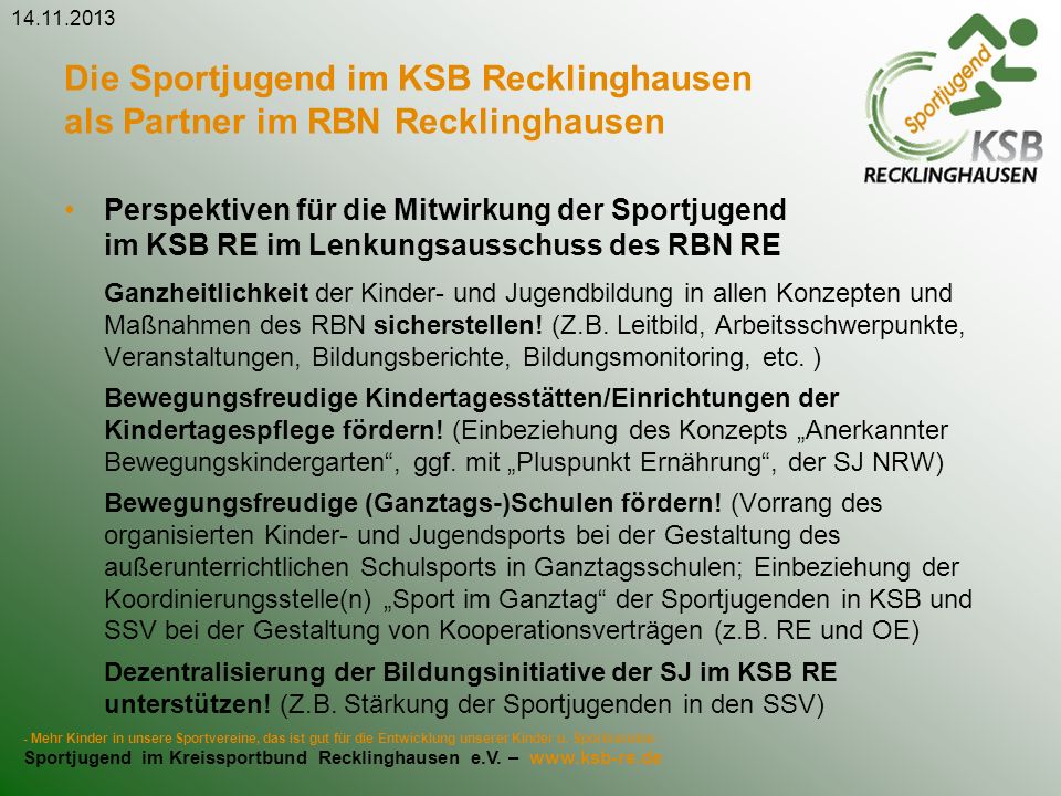 Die Sportjugend im KSB Recklinghausen als Partner im RBN Recklinghausen.