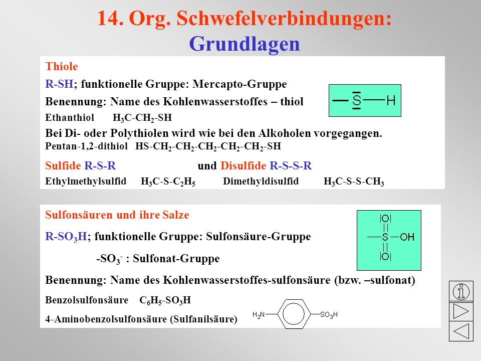 14. Org. Schwefelverbindungen: Grundlagen
