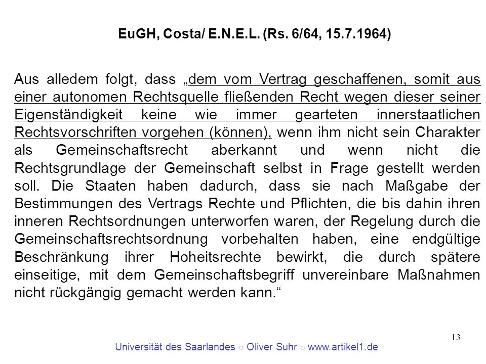 EuGH, Costa/ E.N.E.L. (Rs. 6/64, )‏