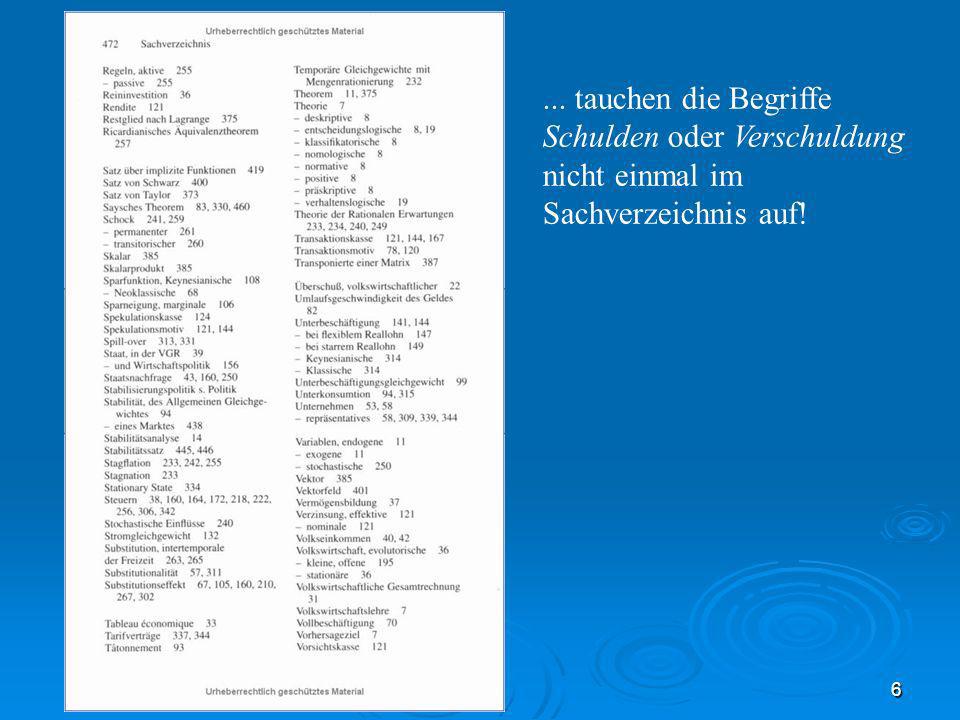 tauchen die Begriffe Schulden oder Verschuldung nicht einmal im Sachverzeichnis auf!
