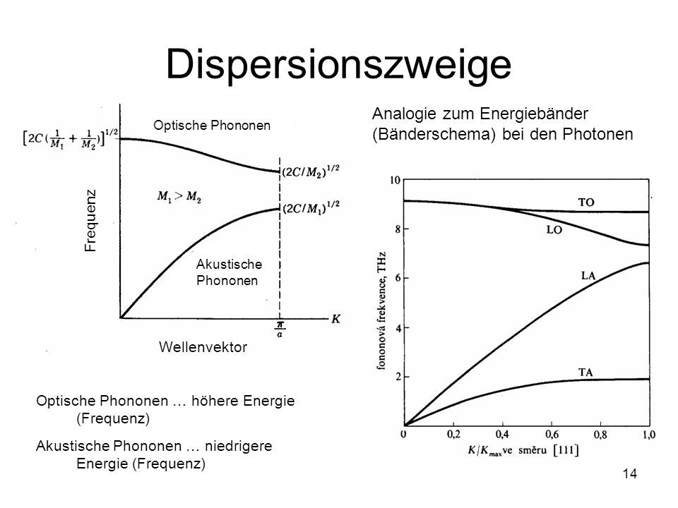 Dispersionszweige Analogie zum Energiebänder (Bänderschema) bei den Photonen. Optische Phononen. Frequenz.