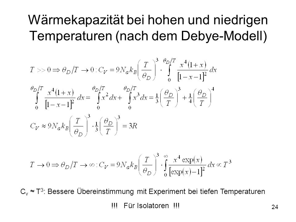 Wärmekapazität bei hohen und niedrigen Temperaturen (nach dem Debye-Modell)