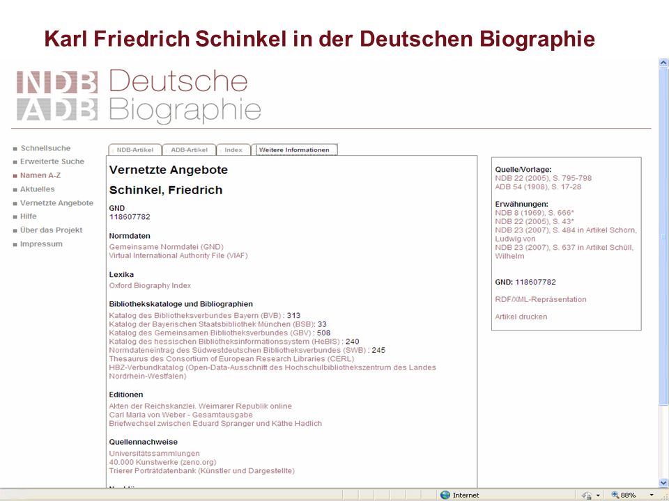 Karl Friedrich Schinkel in der Deutschen Biographie