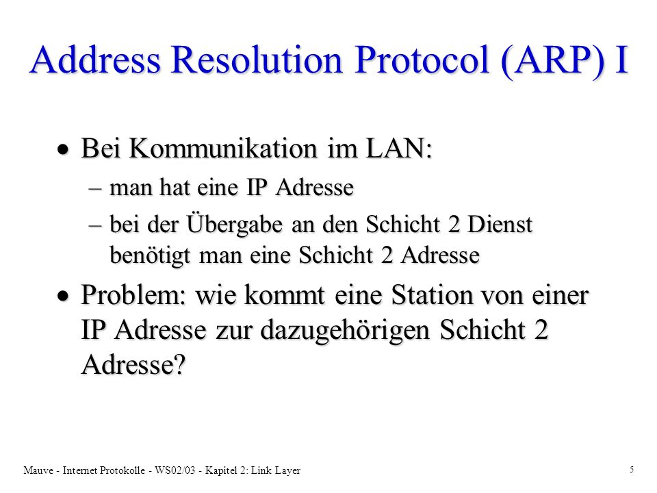 Address Resolution Protocol (ARP) I