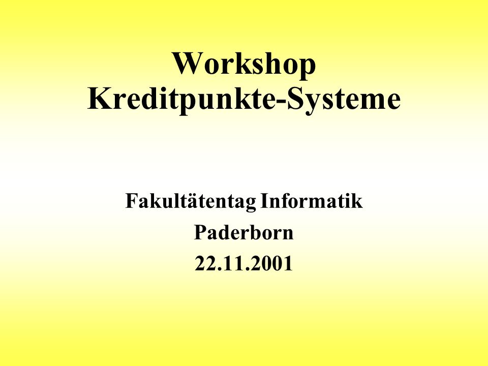 Workshop Kreditpunkte-Systeme