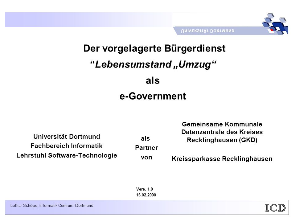 Der vorgelagerte Bürgerdienst Lebensumstand „Umzug als e-Government