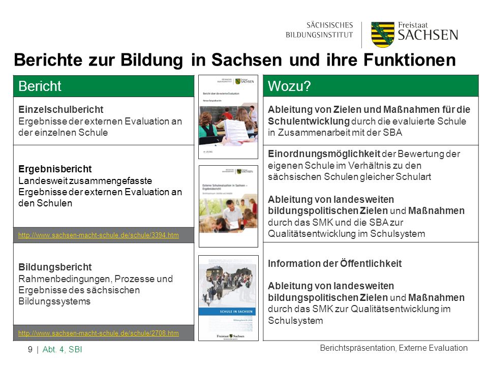 Berichte zur Bildung in Sachsen und ihre Funktionen