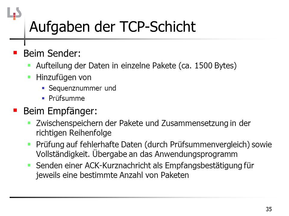 Aufgaben der TCP-Schicht