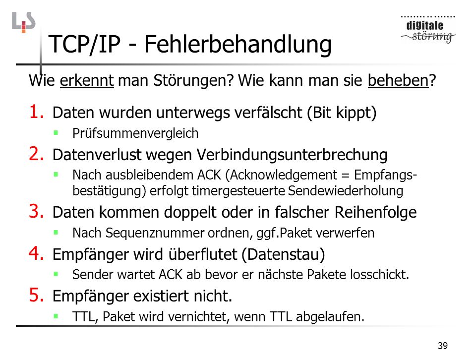 TCP/IP - Fehlerbehandlung