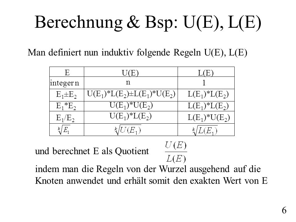 Berechnung & Bsp: U(E), L(E)