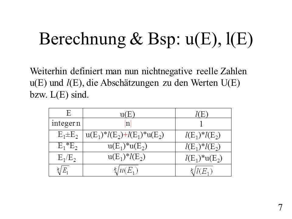 Berechnung & Bsp: u(E), l(E)