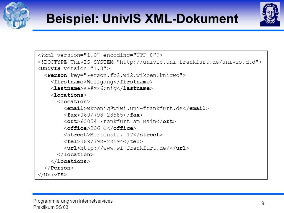 Beispiel: UnivIS XML-Dokument