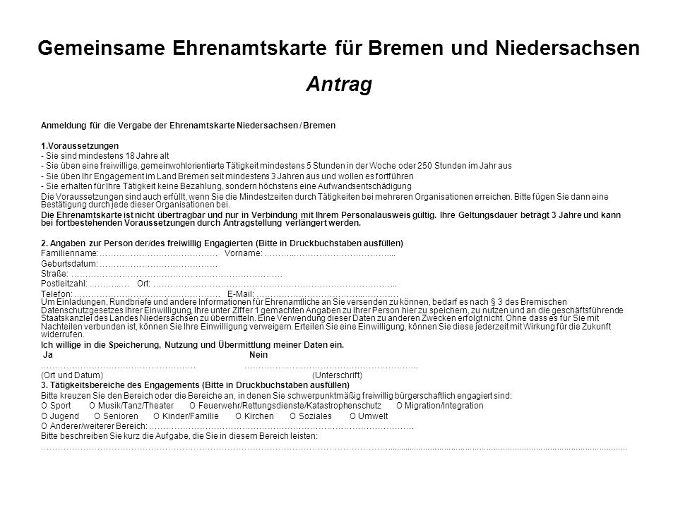 Gemeinsame Ehrenamtskarte für Bremen und Niedersachsen