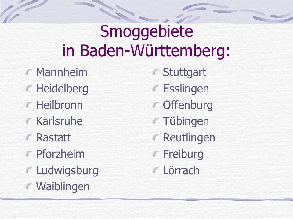 Smoggebiete in Baden-Württemberg: