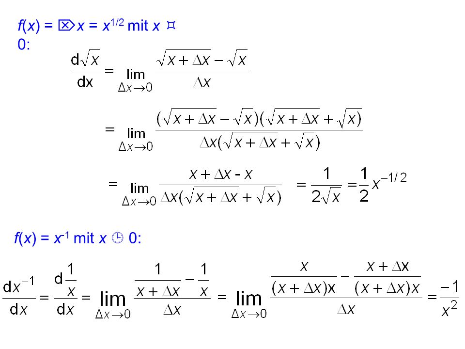 f(x) = x = x1/2 mit x  0: f(x) = x-1 mit x  0: