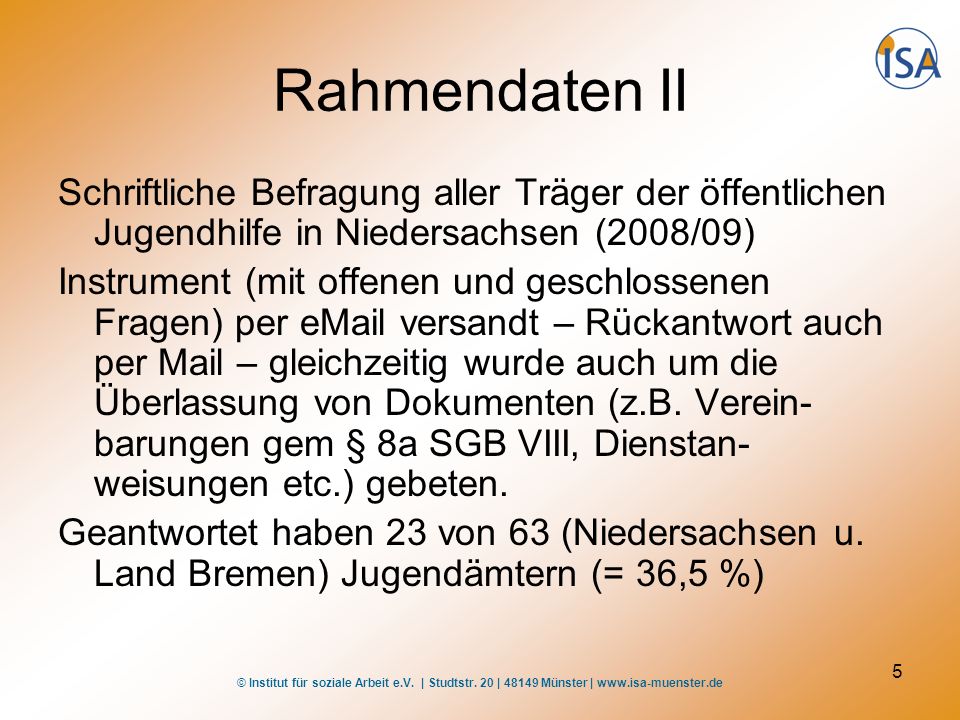 Rahmendaten II Schriftliche Befragung aller Träger der öffentlichen Jugendhilfe in Niedersachsen (2008/09)
