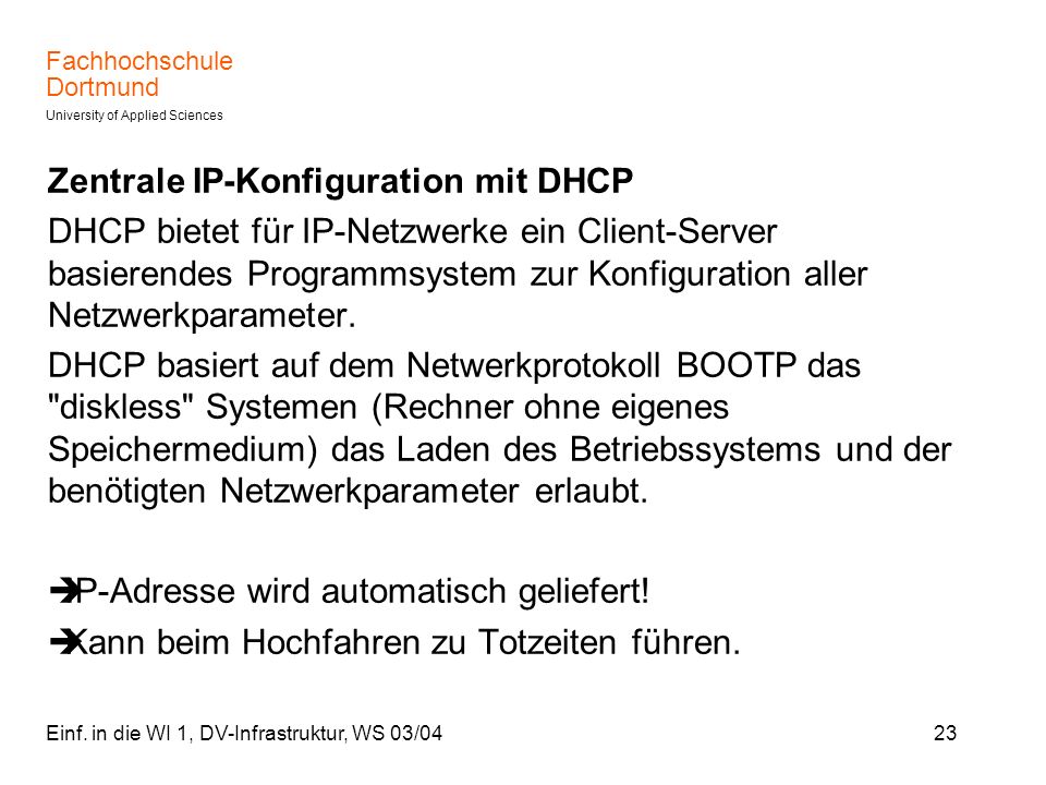 Zentrale IP-Konfiguration mit DHCP