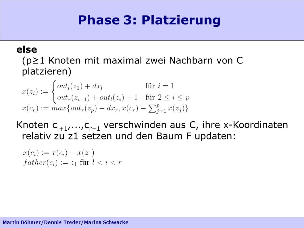 Phase 3: Platzierung else (p≥1 Knoten mit maximal zwei Nachbarn von C platzieren)‏