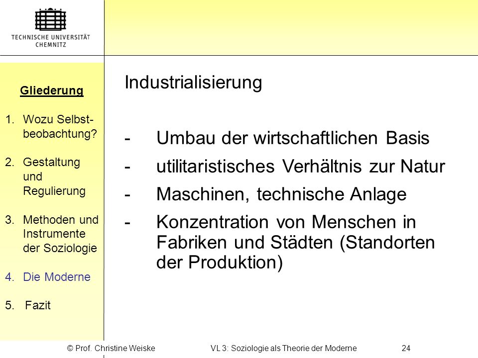 © Prof. Christine Weiske VL 3: Soziologie als Theorie der Moderne 24