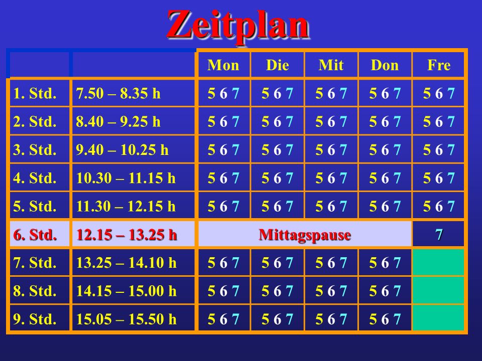 Zeitplan Mon Die Mit Don Fre 1. Std – 8.35 h Std.