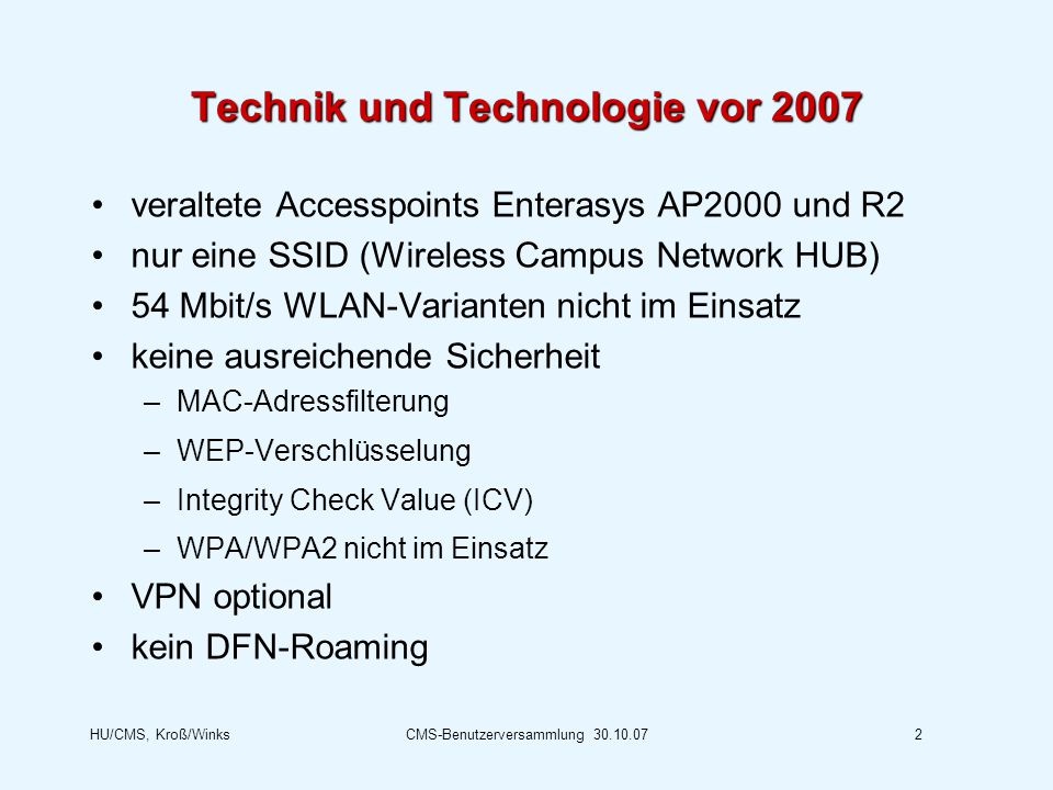 Technik und Technologie vor 2007