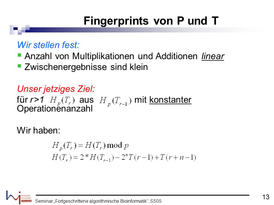 Fingerprints von P und T