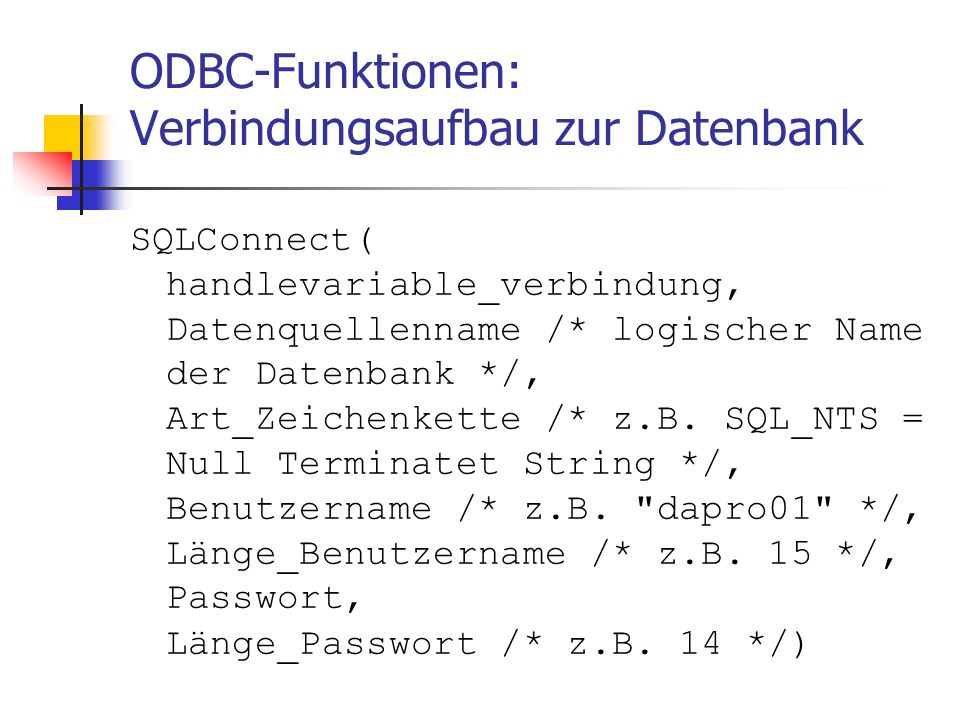 ODBC-Funktionen: Verbindungsaufbau zur Datenbank