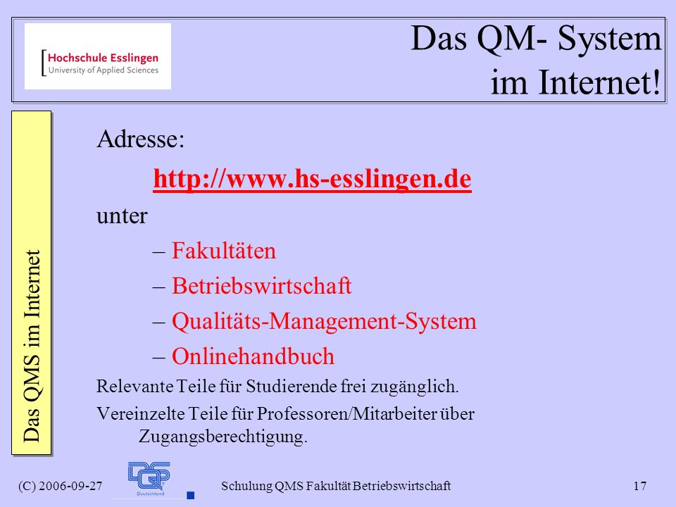 Das QM- System im Internet!