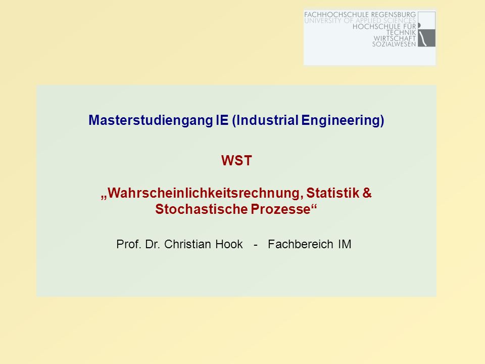 Masterstudiengang IE (Industrial Engineering)