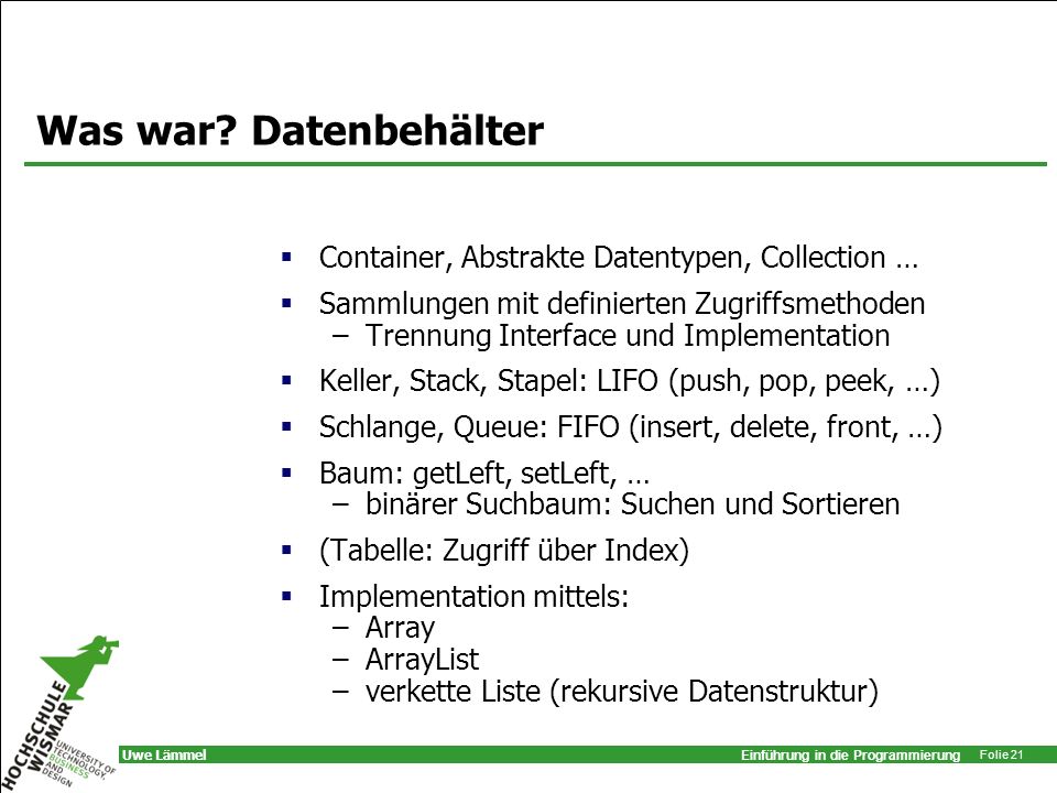 Was war Datenbehälter Container, Abstrakte Datentypen, Collection …