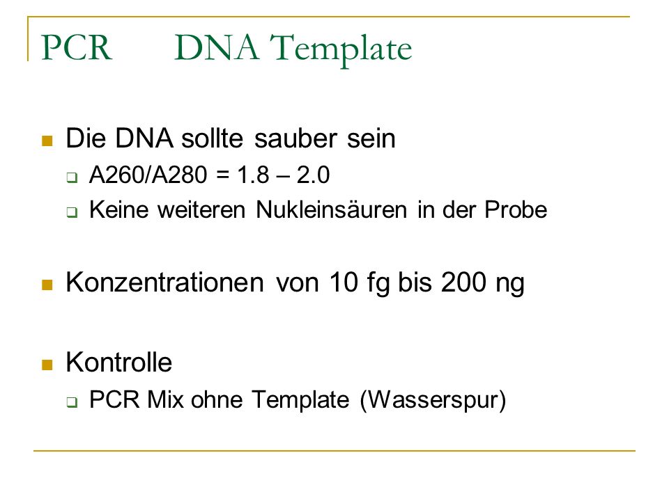 PCR DNA Template Die DNA sollte sauber sein