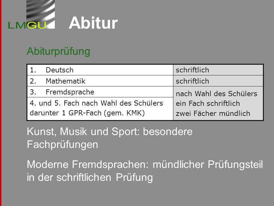 Abitur Abiturprüfung Kunst, Musik und Sport: besondere Fachprüfungen