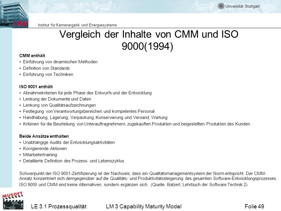 Vergleich der Inhalte von CMM und ISO 9000(1994)