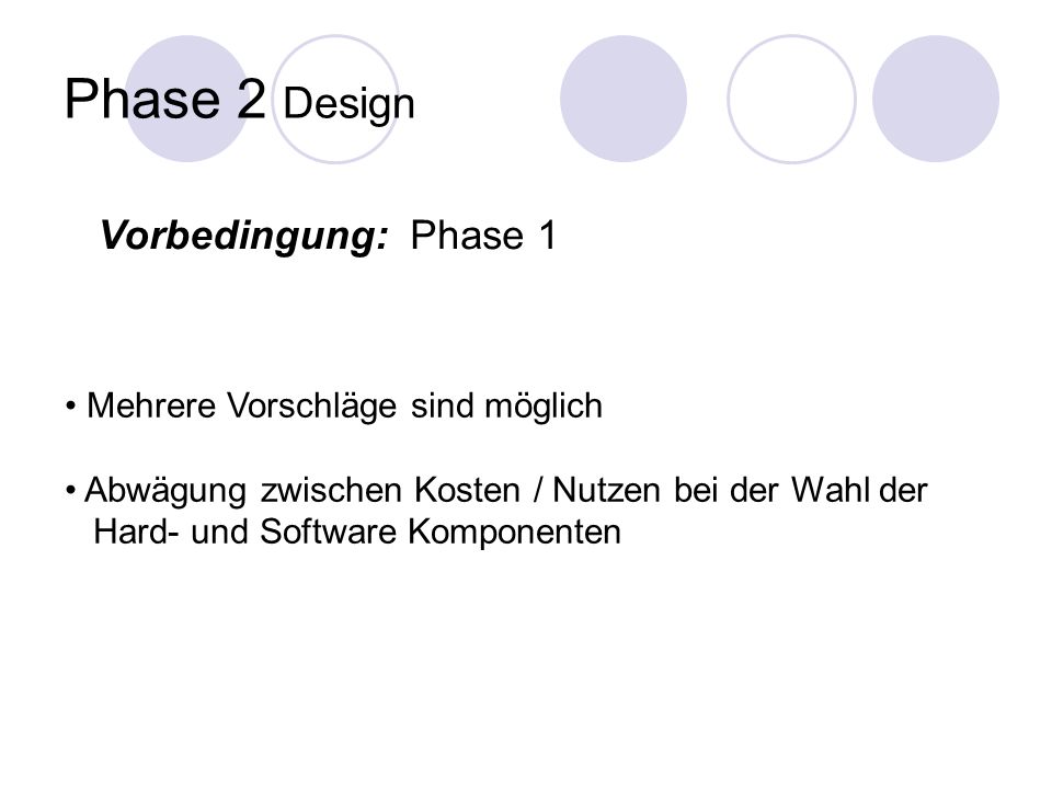 Phase 2 Design Vorbedingung: Phase 1 • Mehrere Vorschläge sind möglich