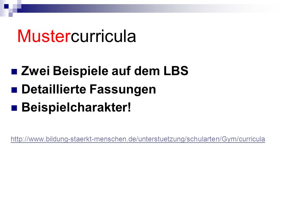 Mustercurricula Zwei Beispiele auf dem LBS Detaillierte Fassungen