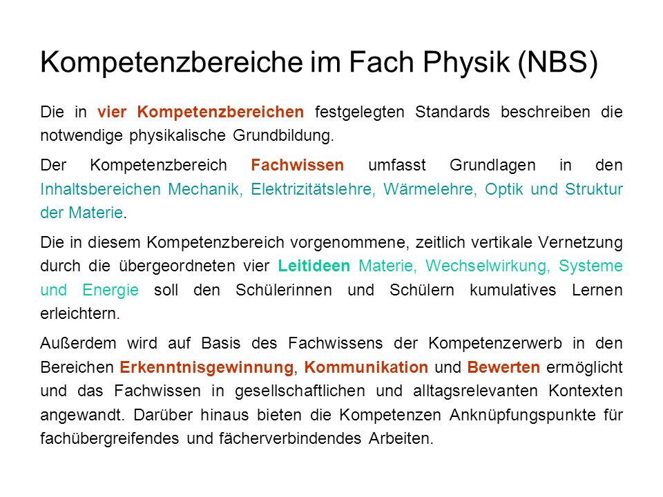Kompetenzbereiche im Fach Physik (NBS)