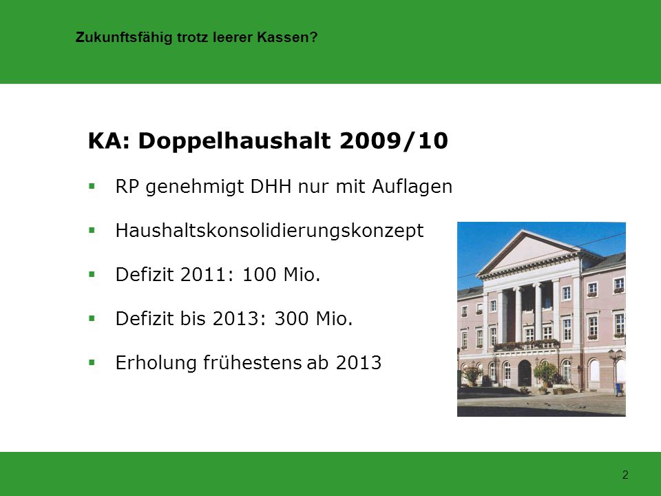 KA: Doppelhaushalt 2009/10 RP genehmigt DHH nur mit Auflagen