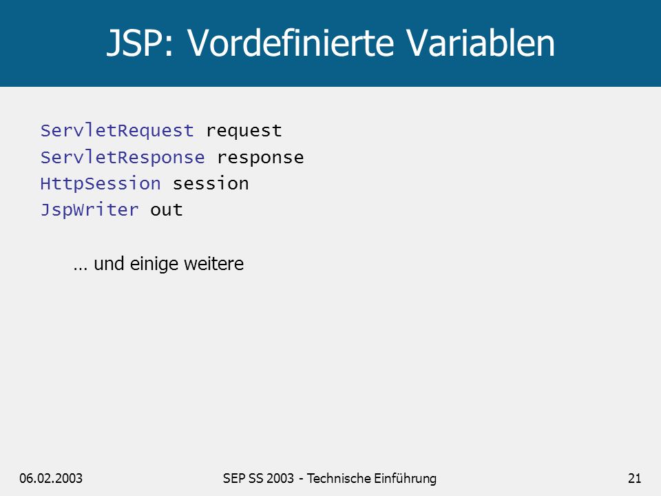 JSP: Vordefinierte Variablen